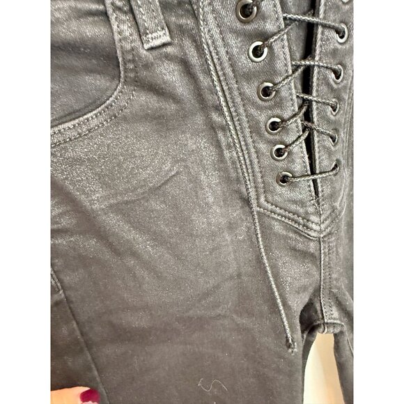 J Brand x Steph Shep High Rise Lace up Skinny Jeans in Black Vendetta - Size 24 - Picture 10 of 10